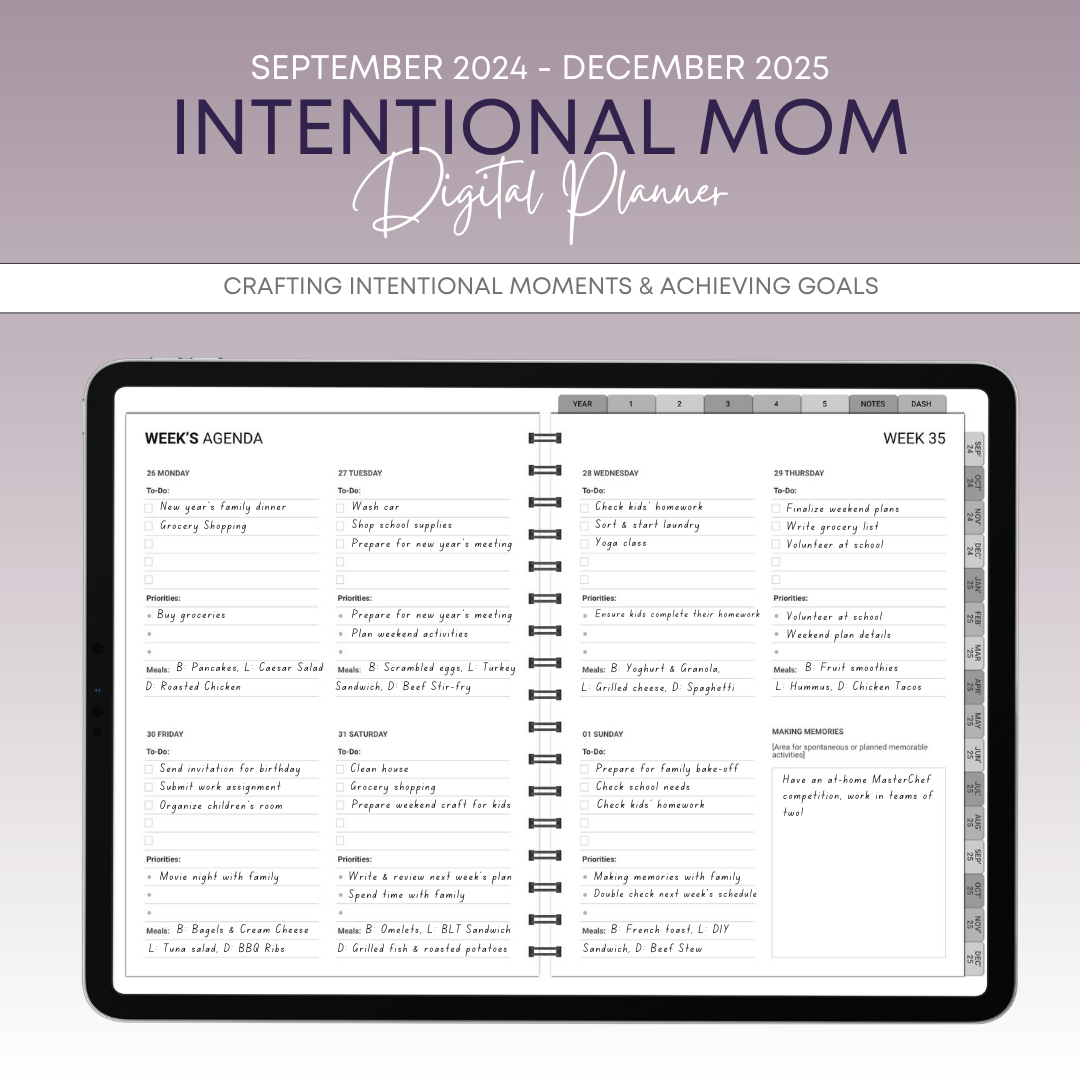 Weekly planner for intentional moms